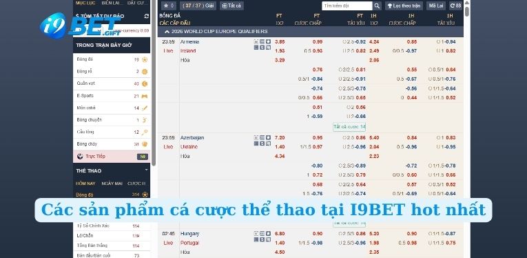 Các sản phẩm cá cược thể thao tại I9BET hot nhất
